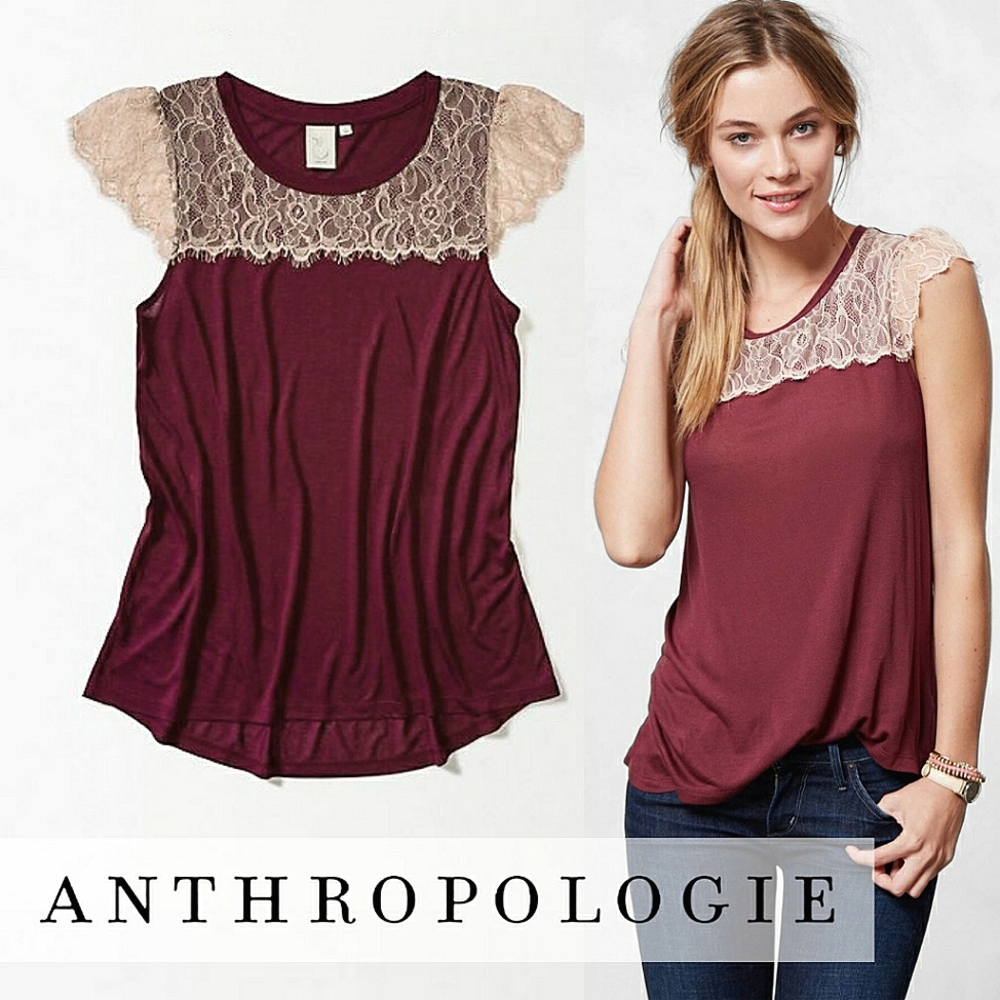 Anthropologie x E by Eloise | Eyelash Lace Tee | Red | Large